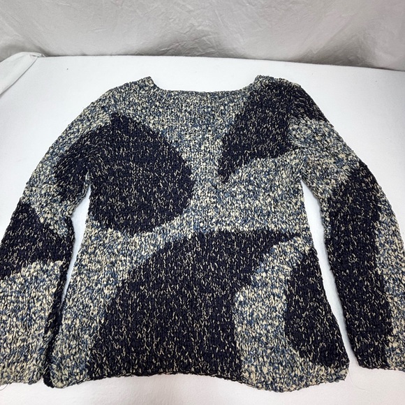 Sigrid Olsen Petite S Hand-Knit Textured Sweater Blue Cream Abstract‎ Cozy - Picture 7 of 8